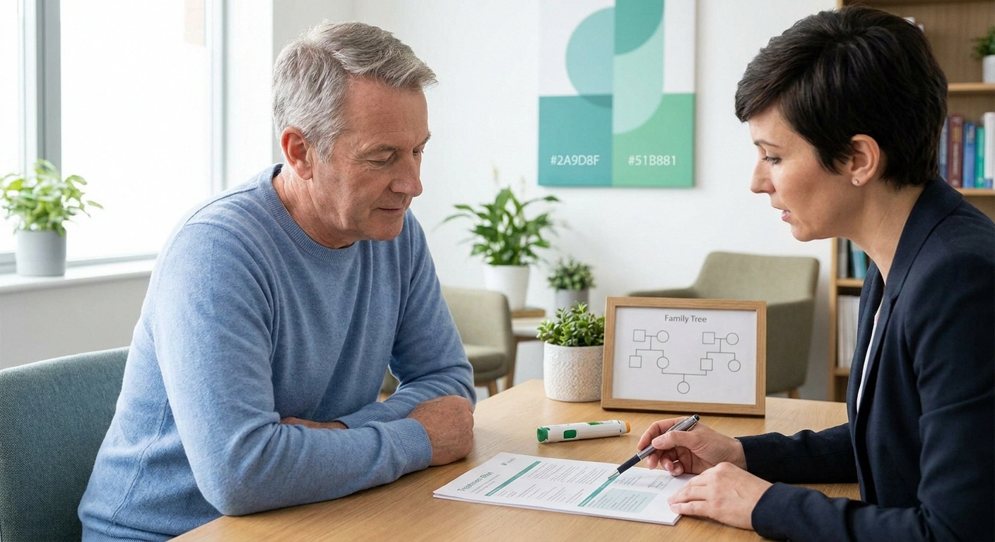 Patient discussing eplontersen self-injection treatment plan for hATTR polyneuropathy with amyloidosis specialist