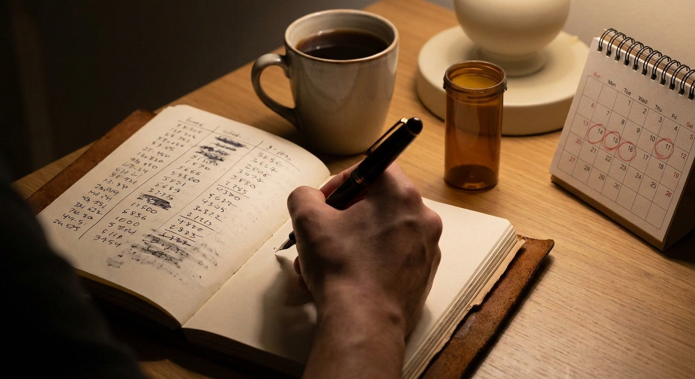 Hand writing in a symptom journal tracking response to mexiletine treatment over an eight-week trial