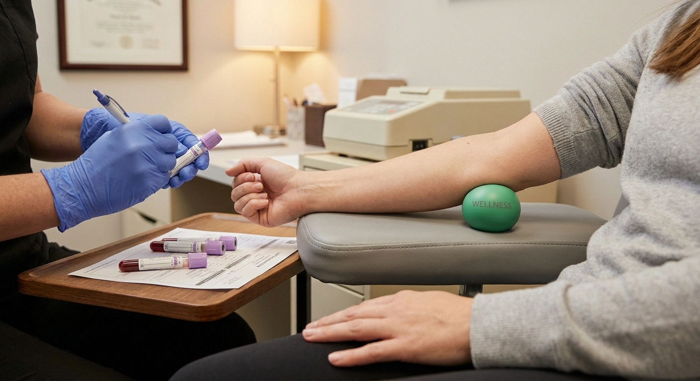 Patient having blood drawn for MGUS diagnostic workup including SPEP and immunofixation testing.