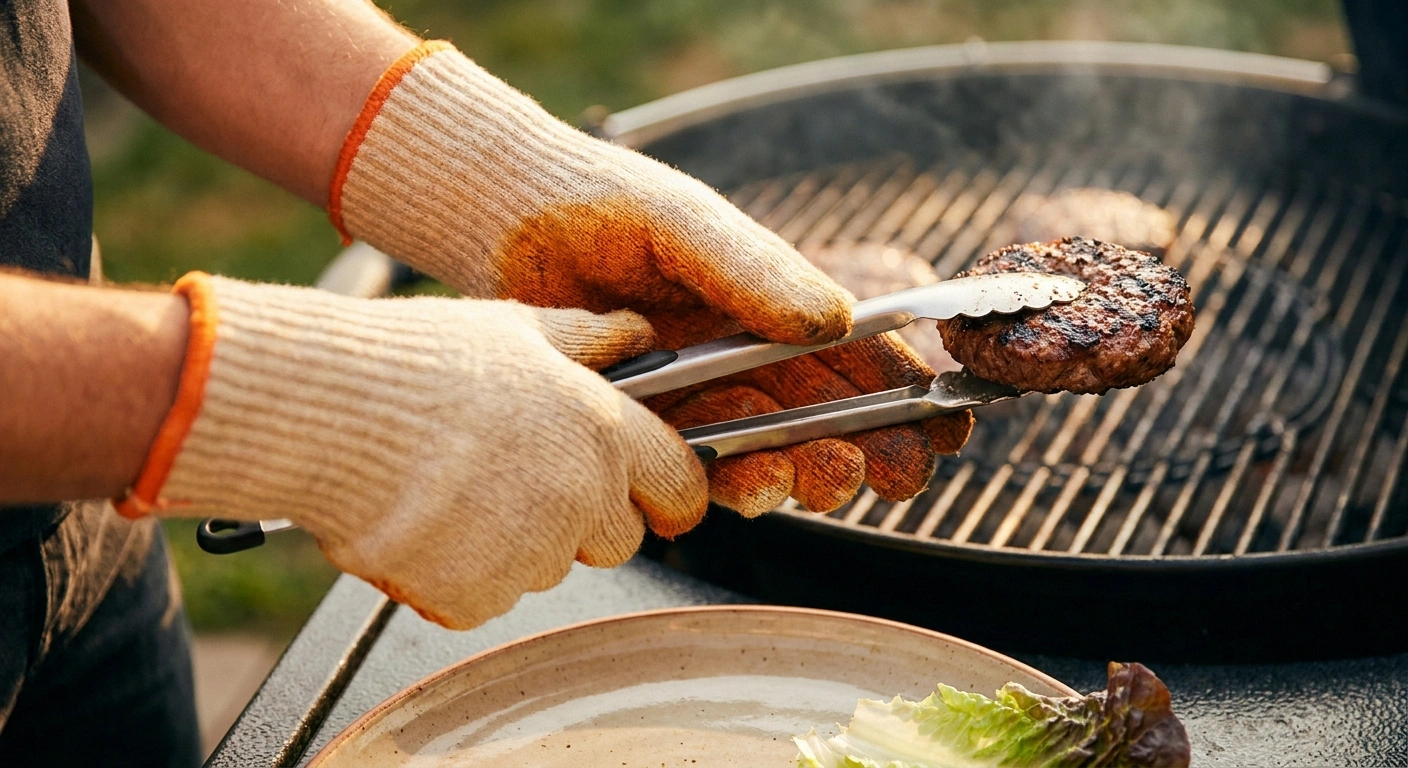 The two-hand technique for safely transferring hot food from grill to plate with neuropathy