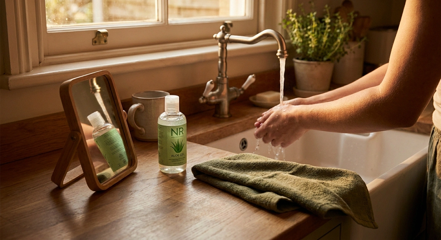 Post-grill routine — cooling hands under running water and preparing for skin inspection