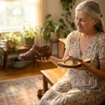 Woman with neuropathy comparing a safe closed-toe fisherman sandal with a flip-flop — the everyday choice this article helps her make.