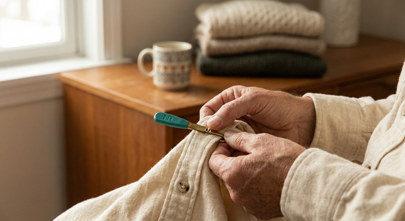 Hands using a button-hook aid to dress independently despite numb fingers from taxane neuropathy