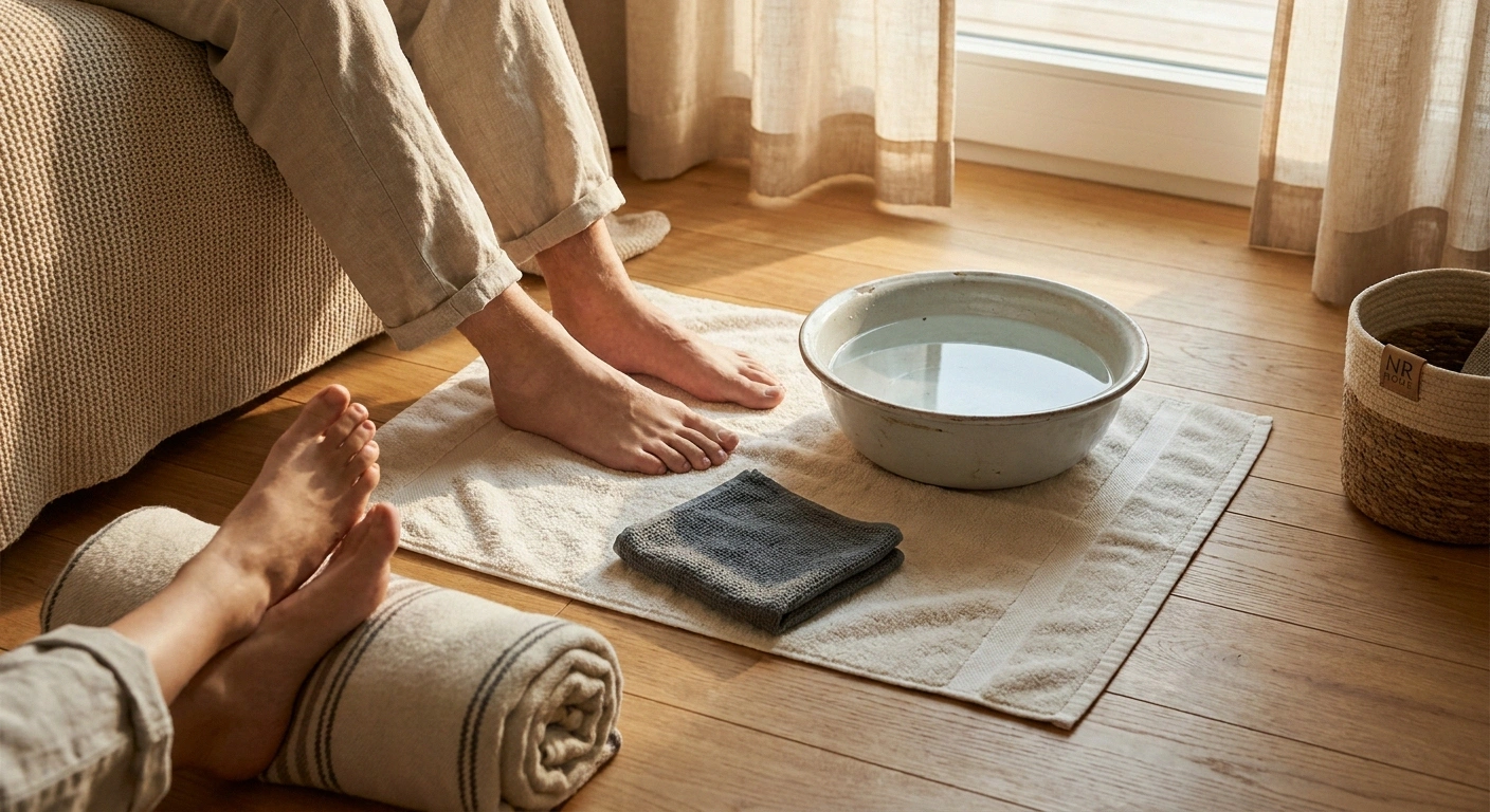 Cool foot soak setup as a safer alternative to ice packs for neuropathy