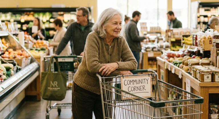Older adult leaning on a grocery cart — the shopping cart sign of lumbar spinal stenosis