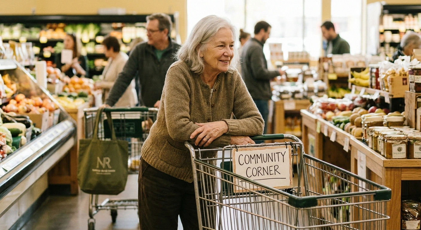 Older adult leaning on a grocery cart — the shopping cart sign of lumbar spinal stenosis
