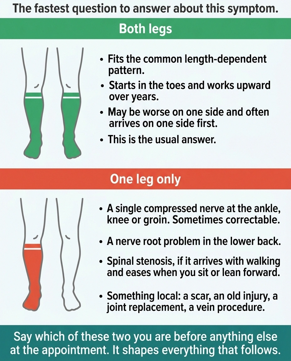 Split diagram comparing causes of band tightness in one leg versus both legs