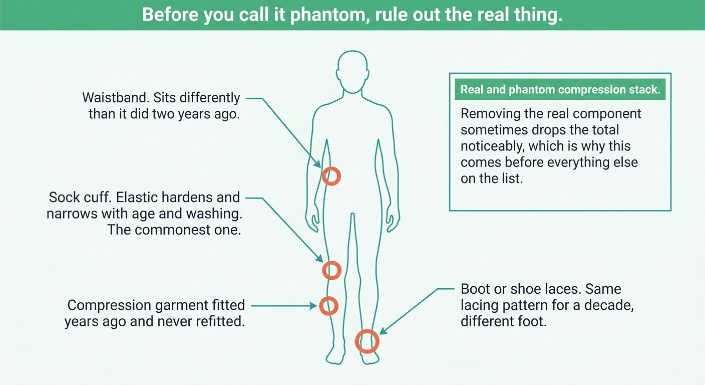 Figure diagram marking four places real clothing constriction is commonly missed