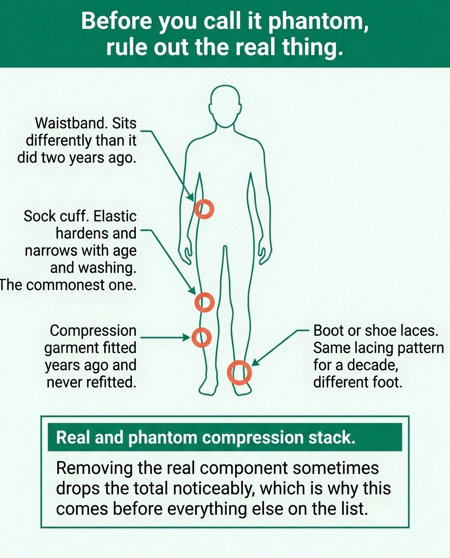 Figure diagram marking four places real clothing constriction is commonly missed