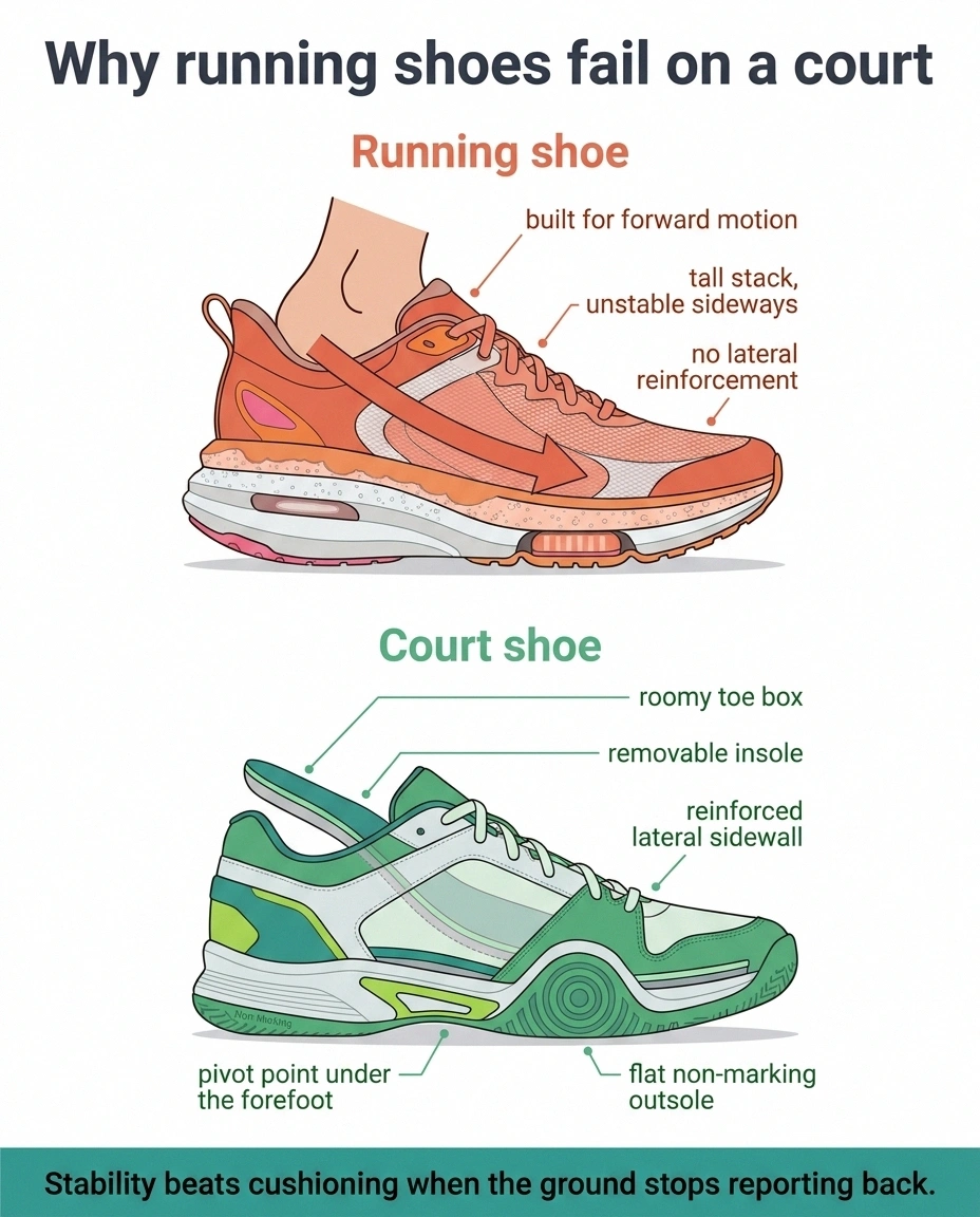 Cross-section comparison of a running shoe and a court shoe for lateral stability