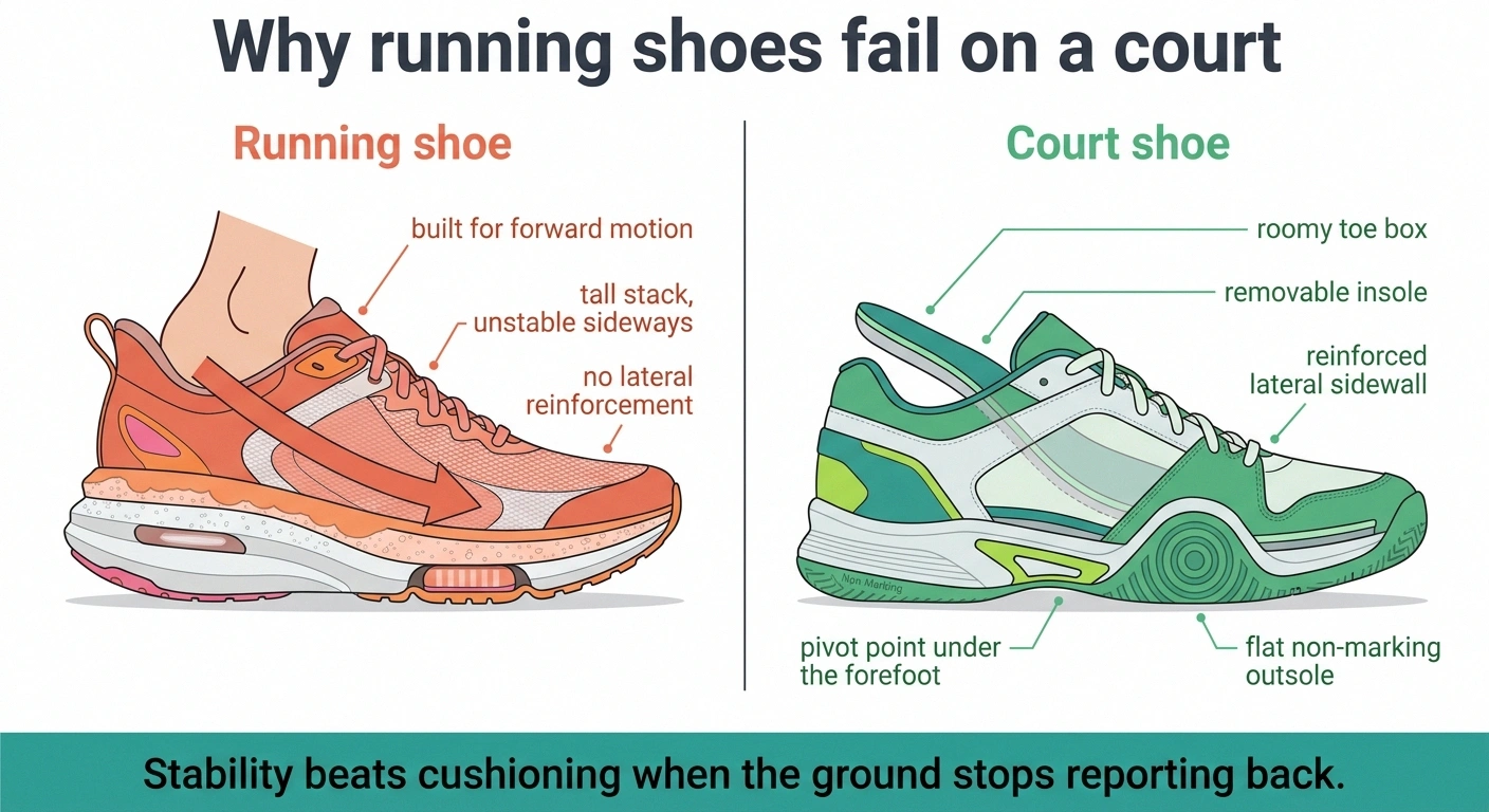 Cross-section comparison of a running shoe and a court shoe for lateral stability