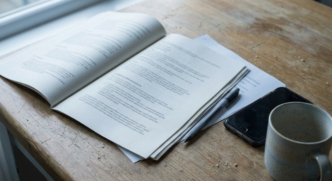 A multi-page printed treatment plan with a pen resting on it