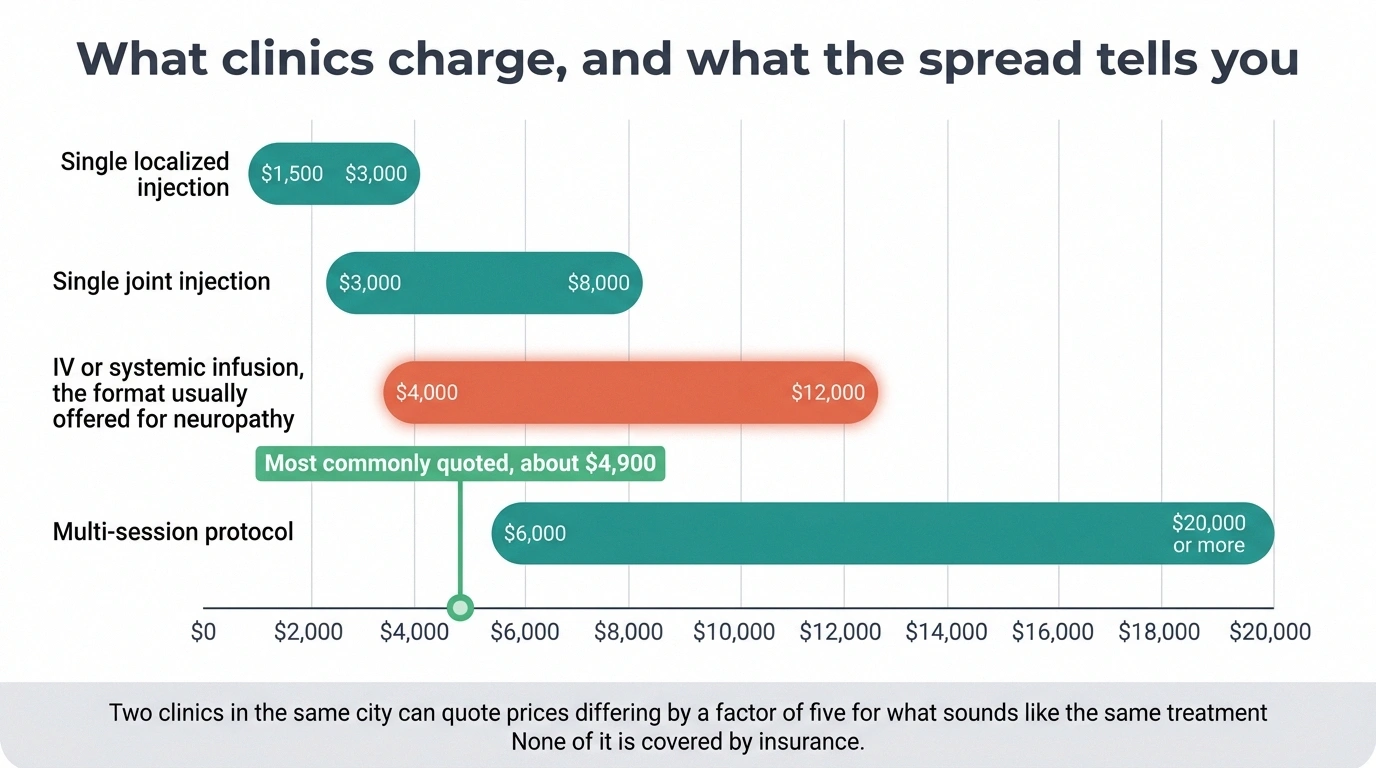 Range chart of exosome therapy prices from single injections to multi-session protocols