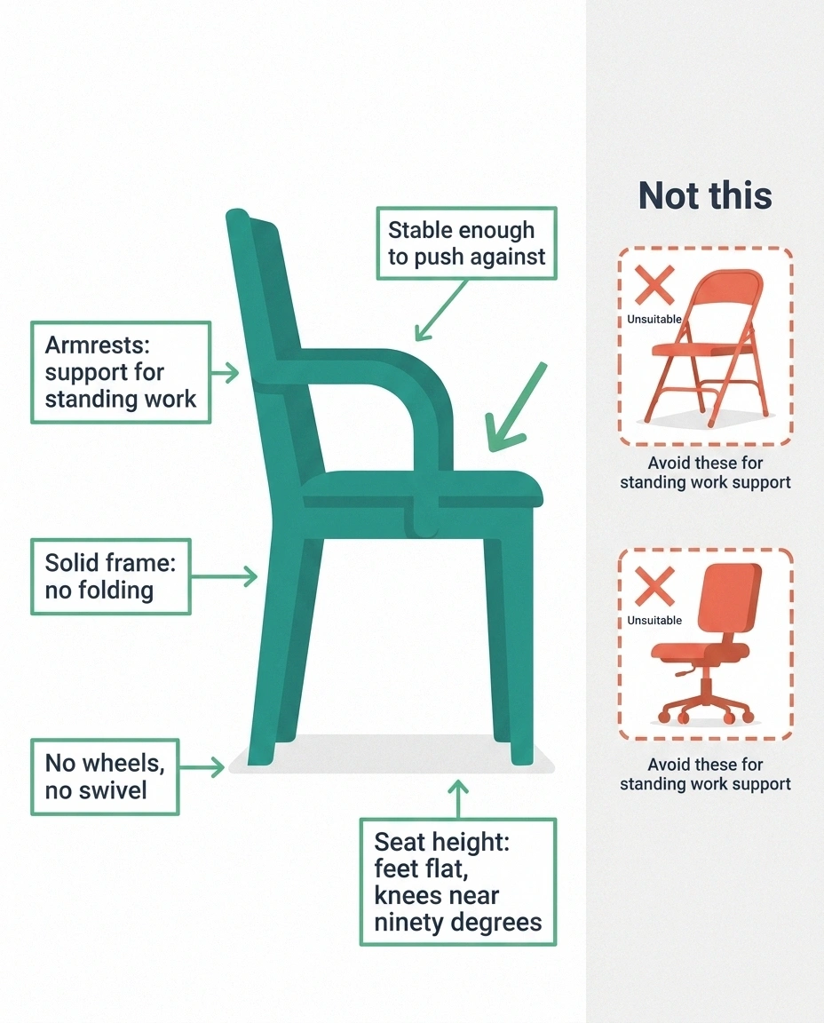 Labeled diagram of a suitable anchor chair for home exercise with neuropathy