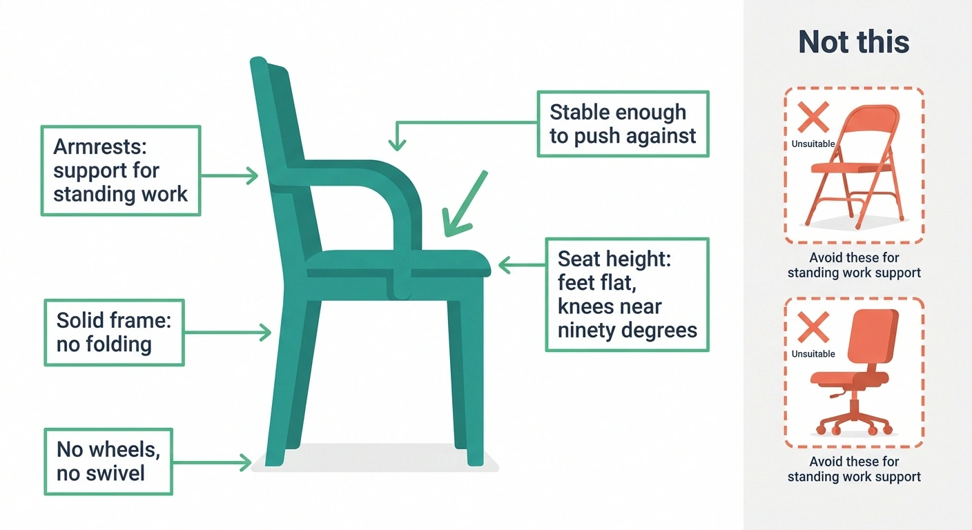 Labeled diagram of a suitable anchor chair for home exercise with neuropathy