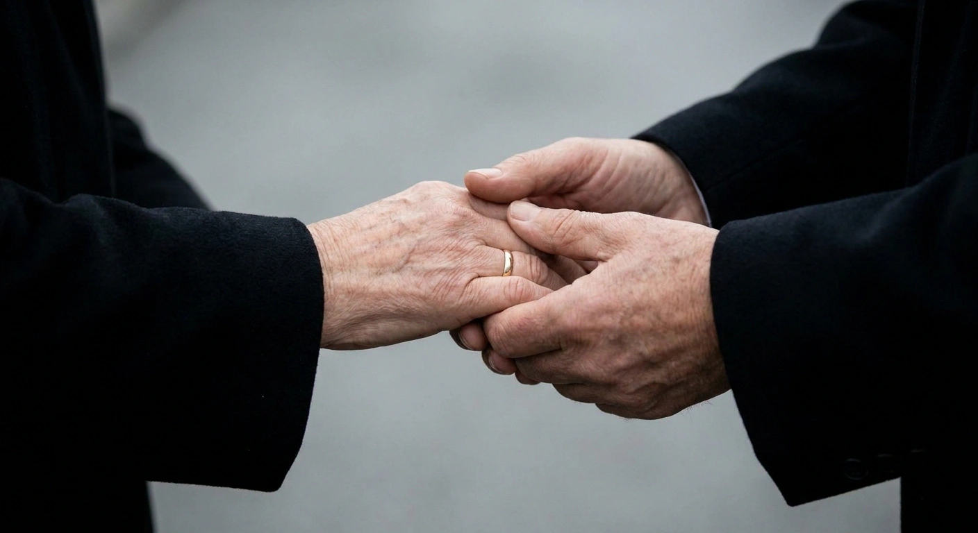 One person's hand held gently between another person's two hands.