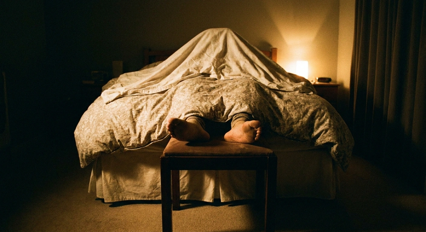 Bedding tented off bare feet at night to prevent touch-triggered pain