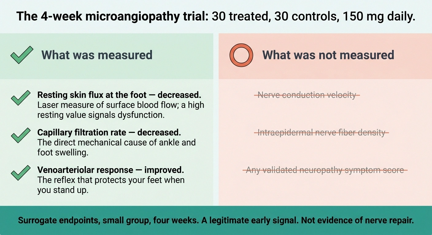 Two-column card comparing the vascular outcomes measured with the nerve outcomes not measured