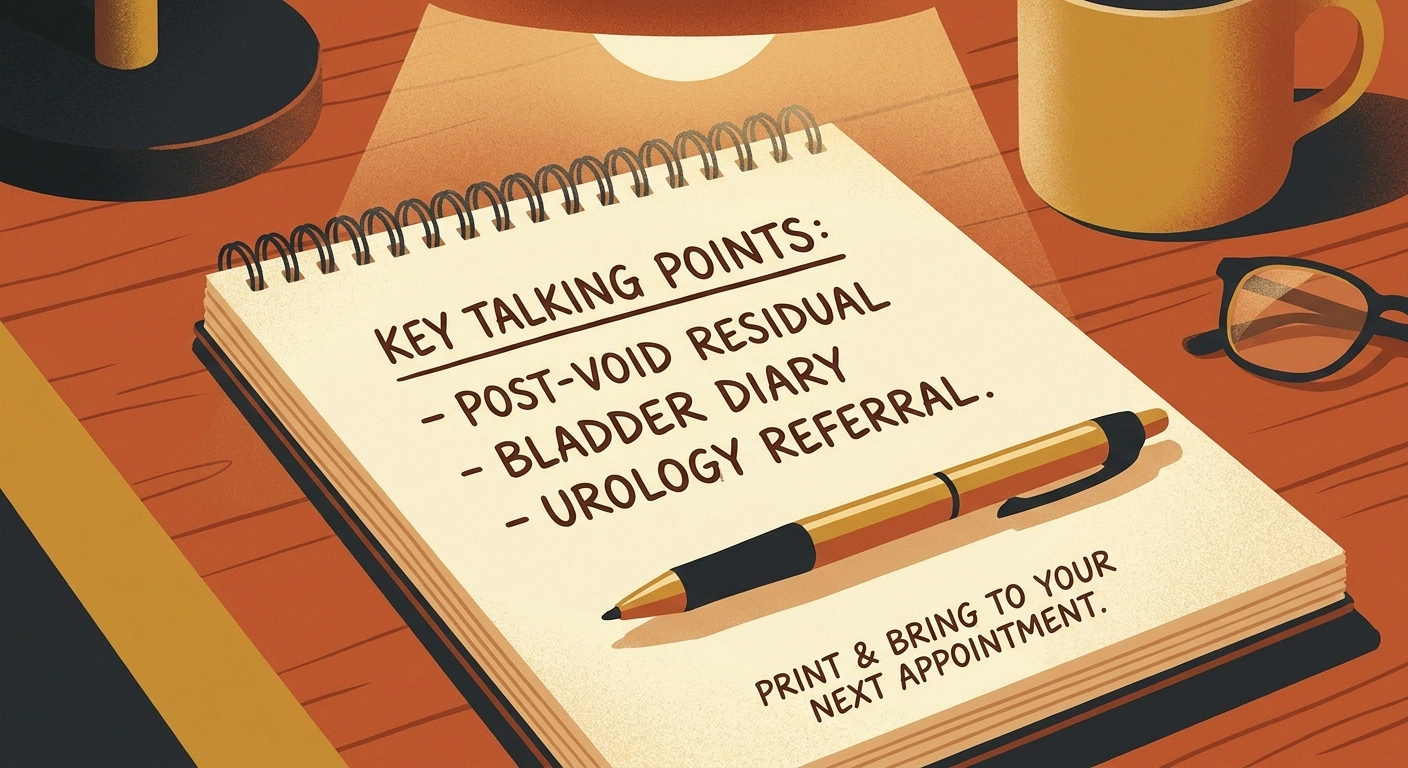 Notepad with key questions and tests to discuss with the doctor about neurogenic bladder