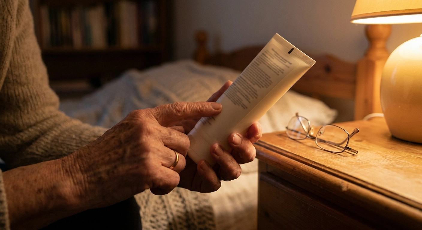 Hands holding a plain cream tube turned to read the back panel