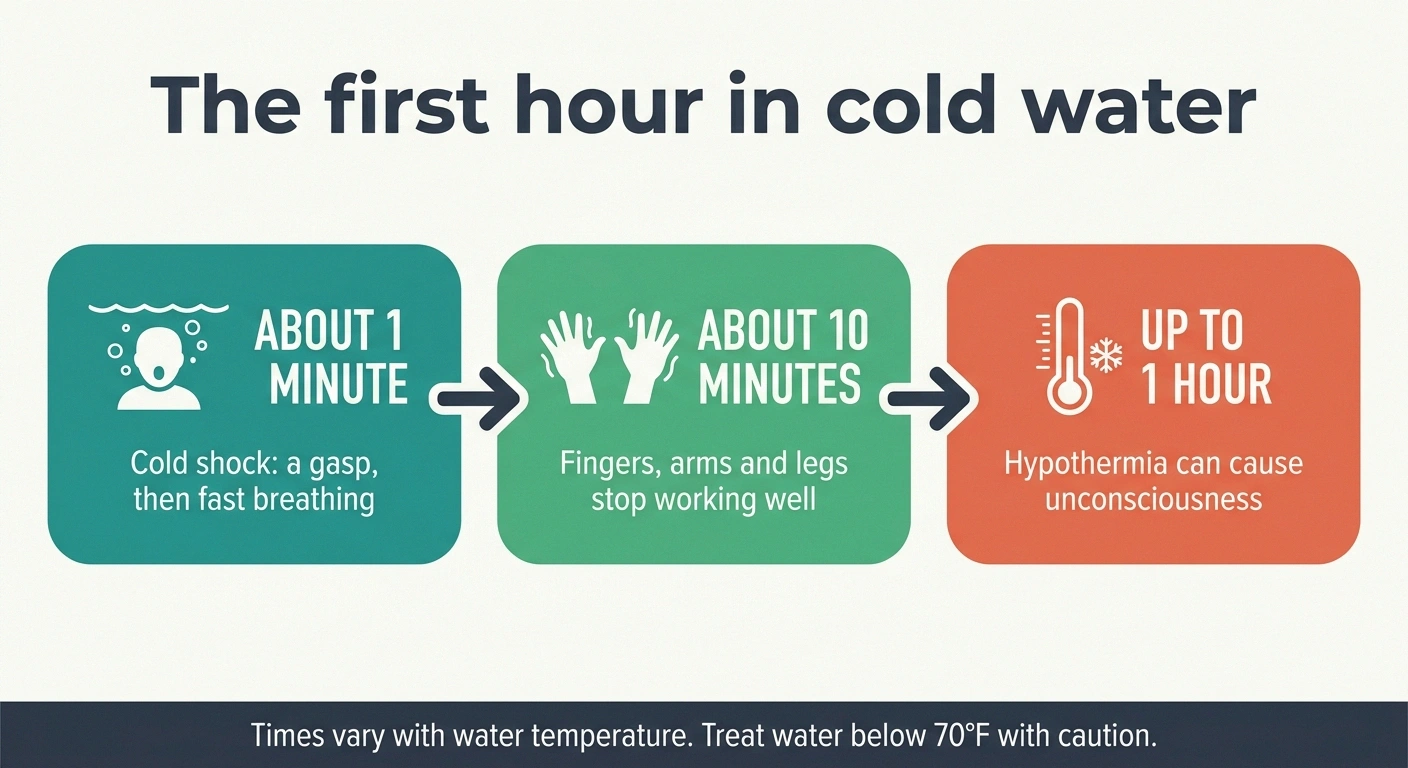 Infographic showing the three phases of a sudden fall into cold water