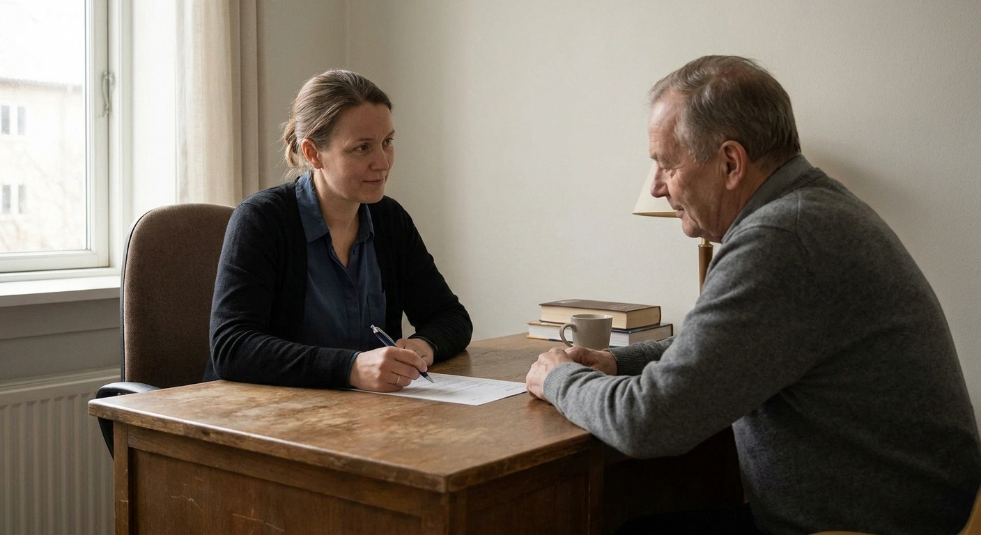 Doctor signing a form for an older patient