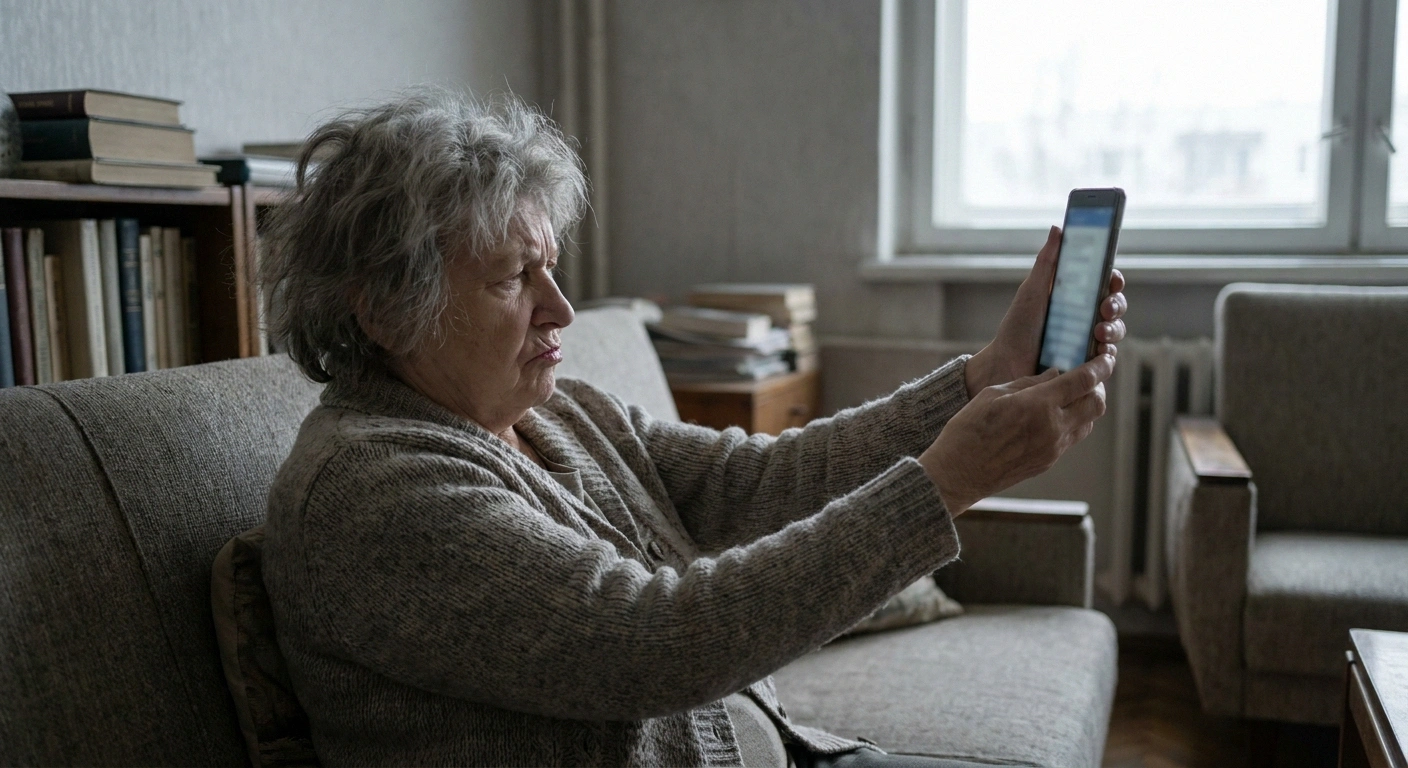 Older woman hesitating to answer a call on her phone