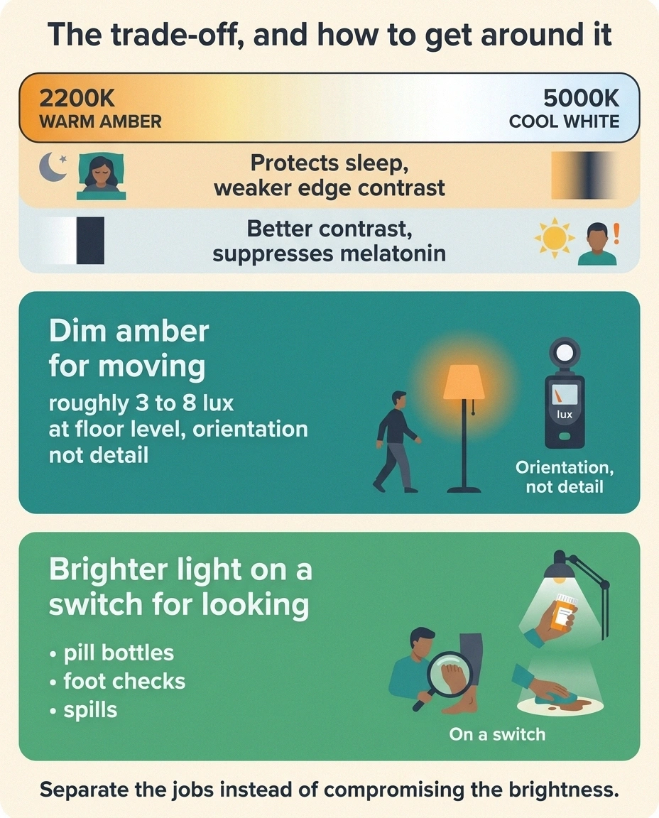 Colour temperature strip showing the sleep versus contrast trade-off in lighting