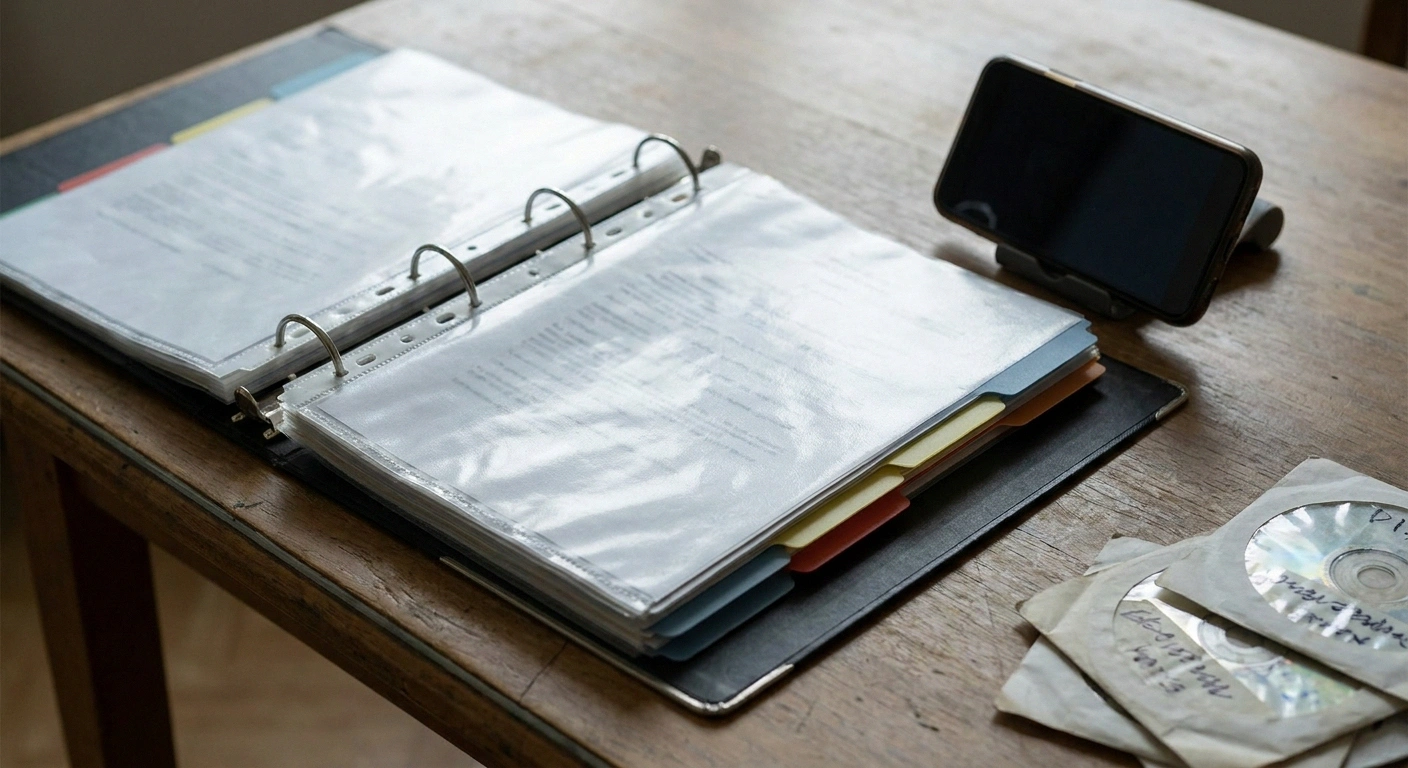 Open medical records binder beside a phone scanning a document
