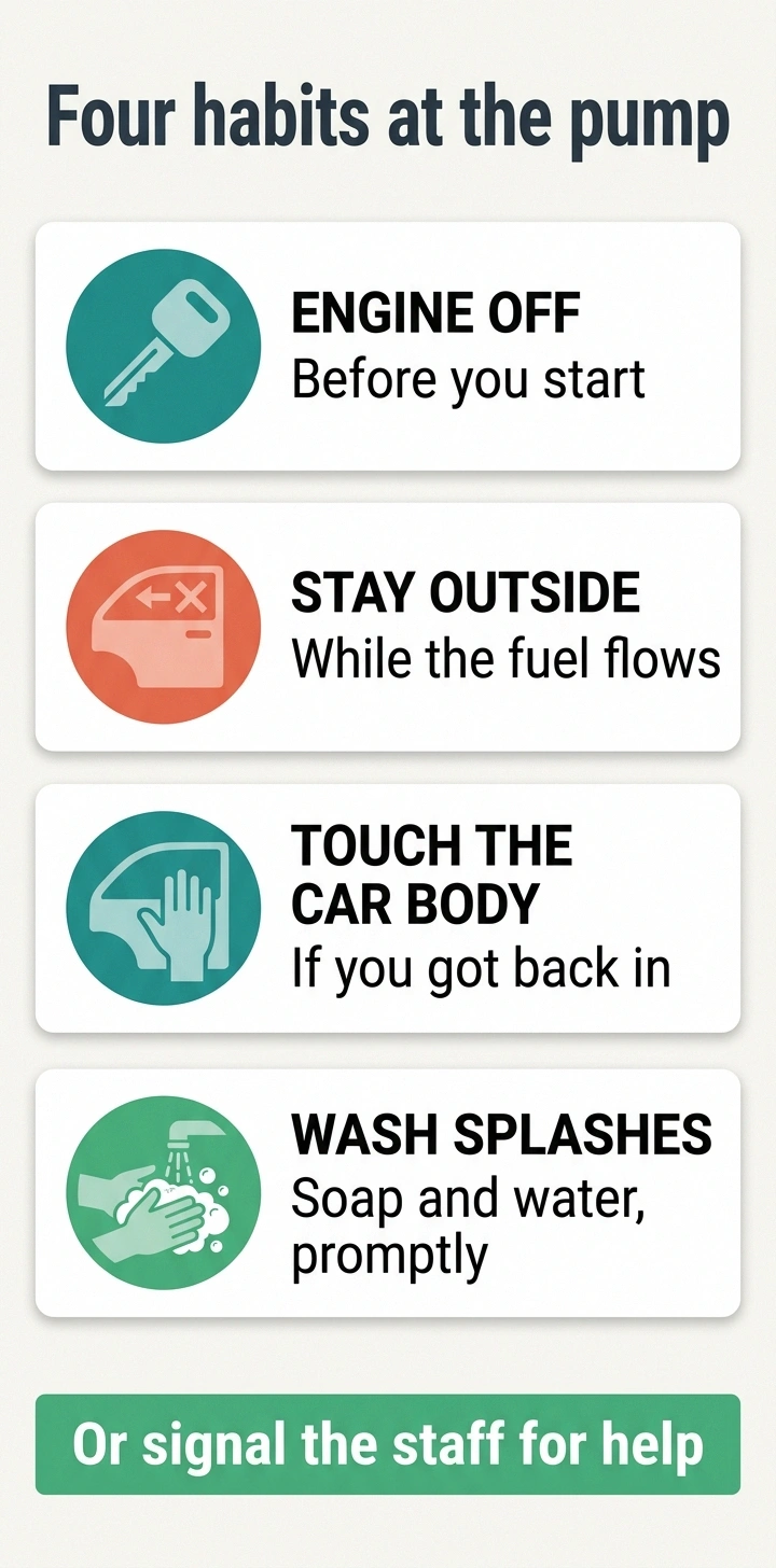 Infographic of four safety habits for pumping gas