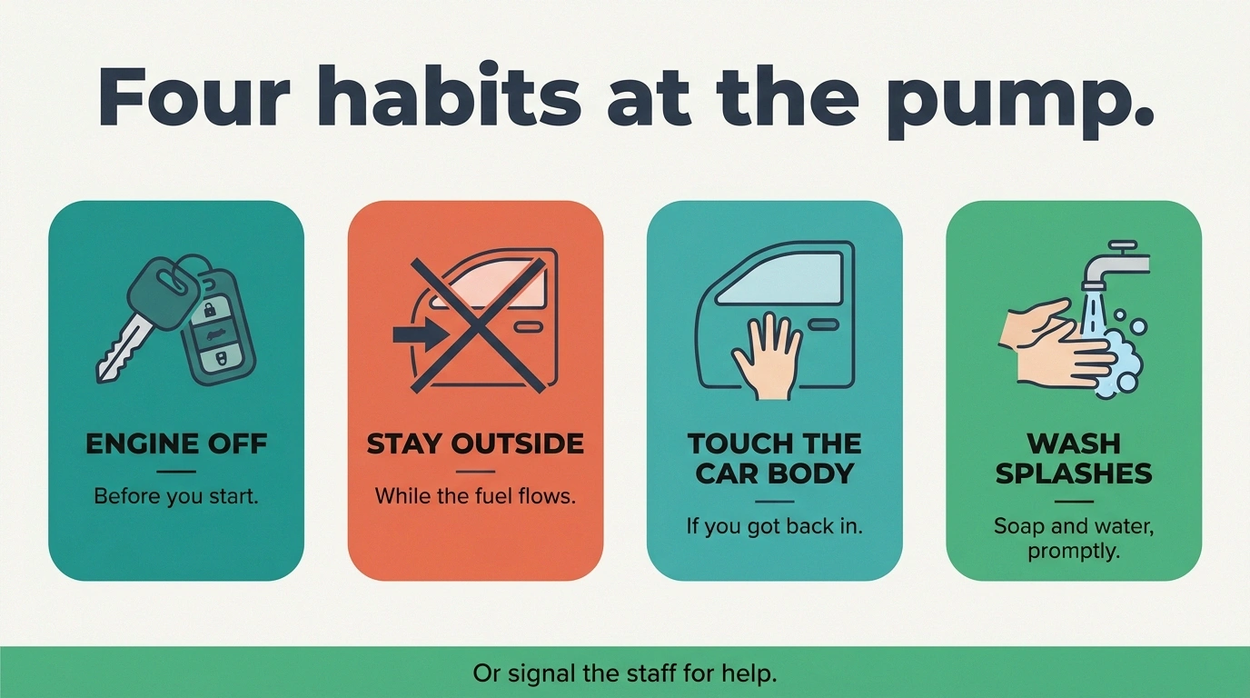 Infographic of four safety habits for pumping gas