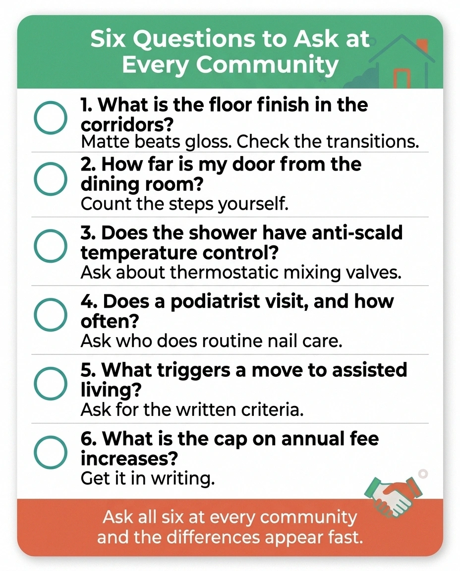 Checklist of six questions to ask when touring a retirement community