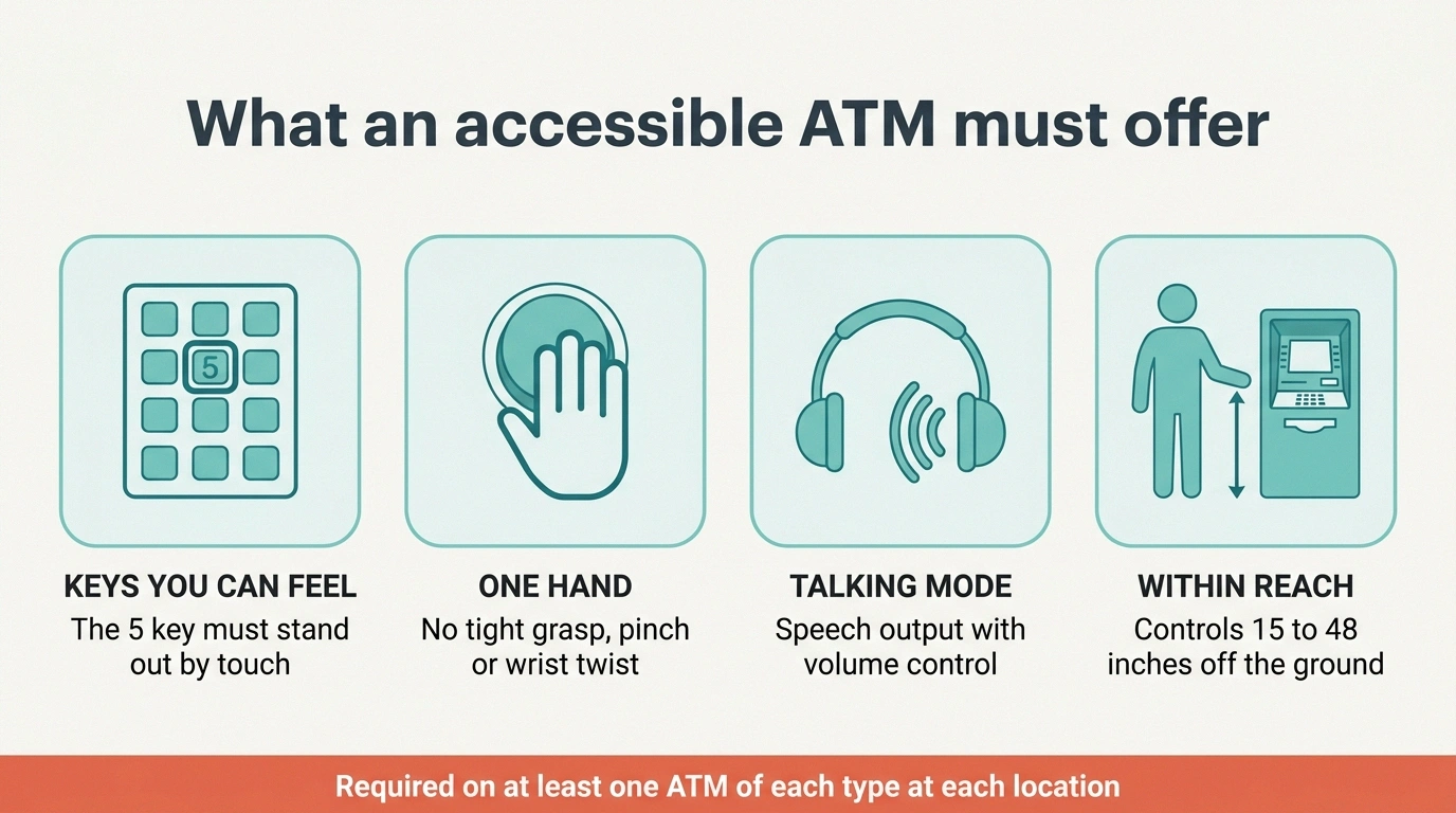 Infographic of four features an accessible ATM must offer