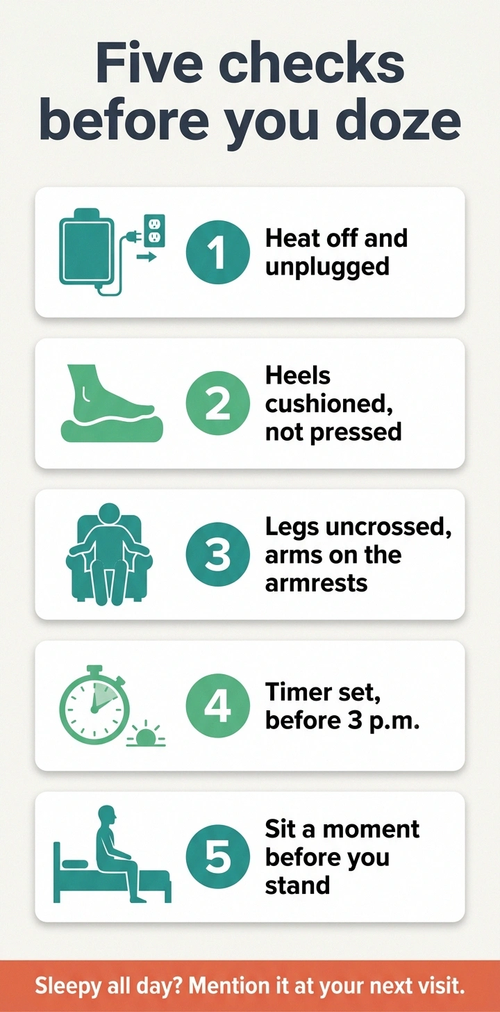 Infographic of five safety checks before a nap with numb feet