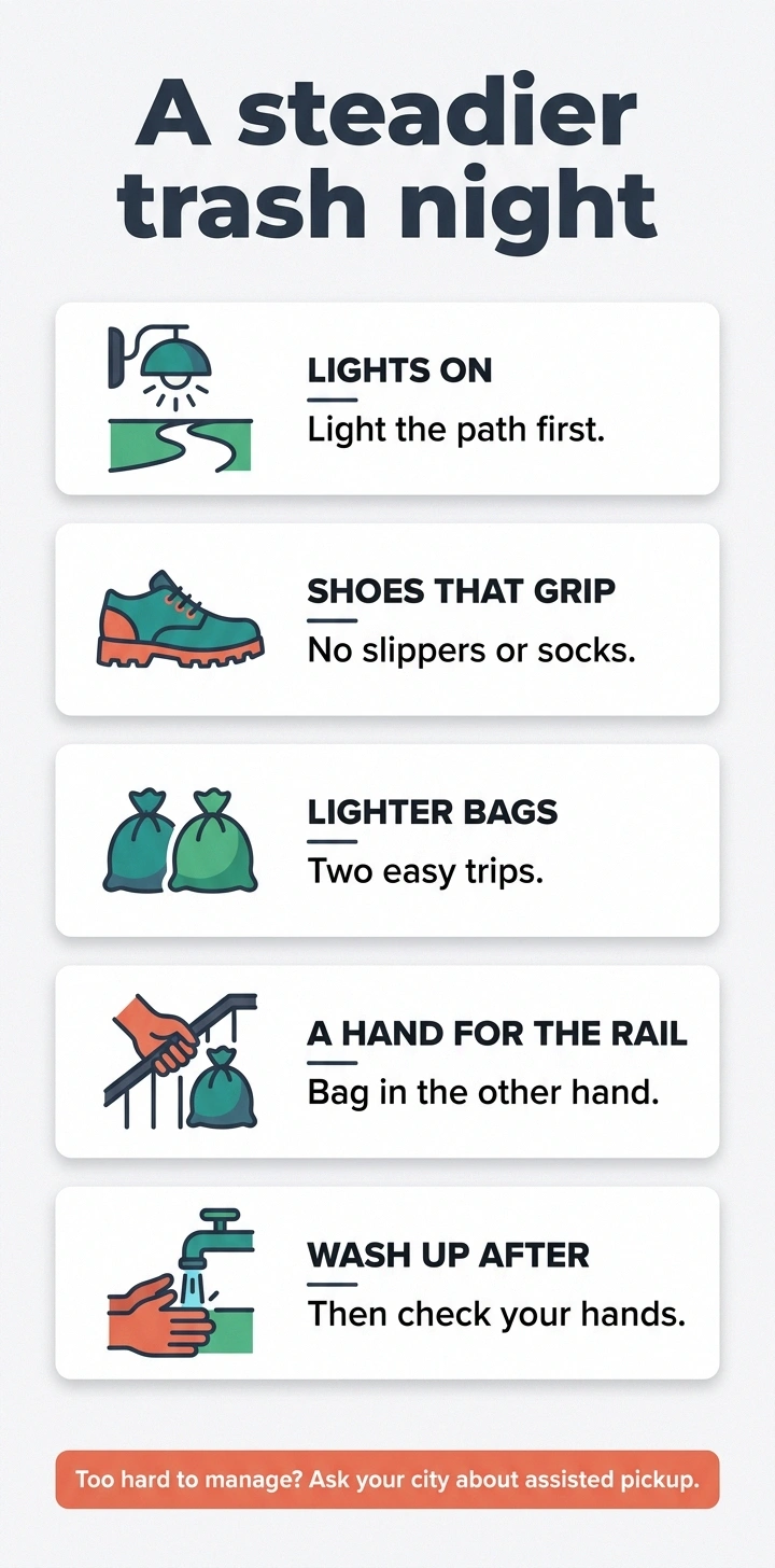 Infographic of five habits for a steadier trash night
