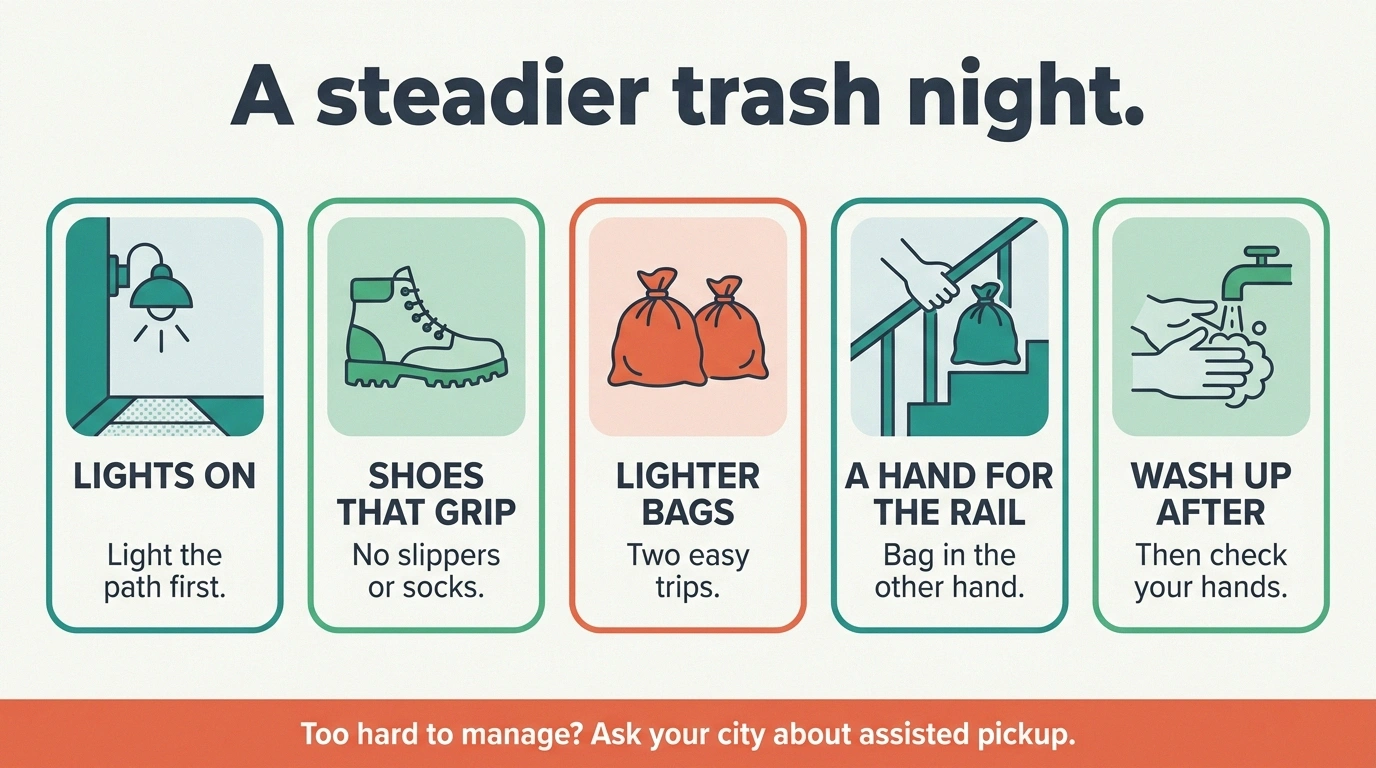 Infographic of five habits for a steadier trash night
