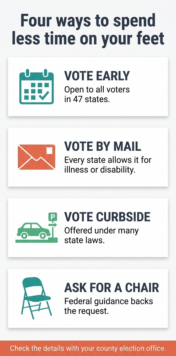 Infographic of four ways to spend less time standing to vote