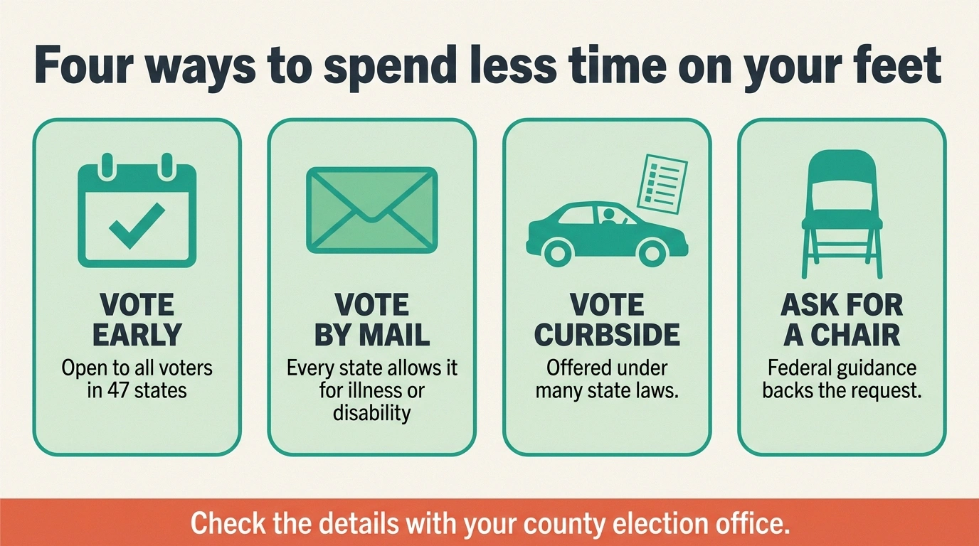 Infographic of four ways to spend less time standing to vote